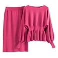 thumbnail image 1 of SwiftWear Womens 2PC Skirt Set, Ladies' Elegant Lantern Long Sleeved Peplum Pullover Top Midi Skirt Two-Piece Set Hot Pink Free Size, 1 of 6