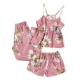 thumbnail image 1 of Yufatyle Womens 3 Pcs Pajamas Set Silk Satin Sleeveless Sleepwear Floral Print Cami + Shorts and Pants Set Pink Loungewear Pjs, XL, 1 of 7