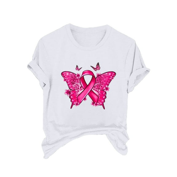 Yufatyle Womens Breast Cancer Awareness Shirts Short Sleeve Tshirts Pink Ribbon Graphic Tee Tops Cute Gifts Clothing 2024 S