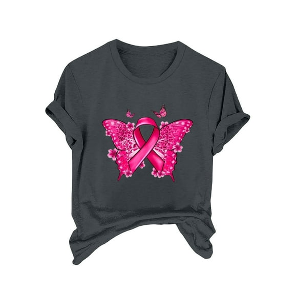 Yufatyle Womens Breast Cancer Awareness Shirts Short Sleeve Tshirts Pink Ribbon Graphic Tee Tops Cute Gifts Clothing 2024 S