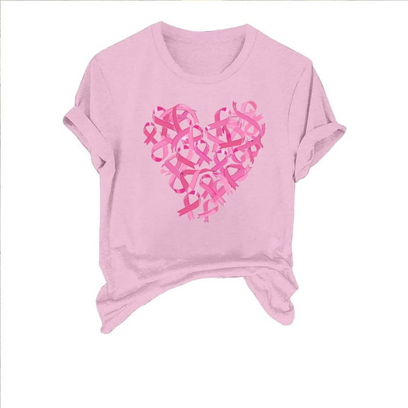 SwiftWear Womens Breast Cancer Awareness Shirts Short Sleeve Tshirts Pink Ribbon Heart Graphic Tee Tops Gifts Clothes 2024 L