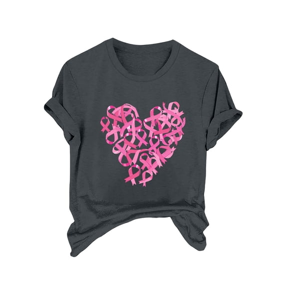 Yufatyle Womens Breast Cancer Awareness Shirts Short Sleeve Tshirts Pink Ribbon Heart Graphic Tee Tops Gifts Clothes 2024 L