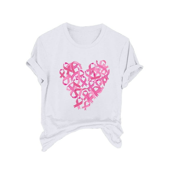 Yufatyle Womens Breast Cancer Awareness Shirts Short Sleeve Tshirts Pink Ribbon Heart Graphic Tee Tops Gifts Clothes 2024 M