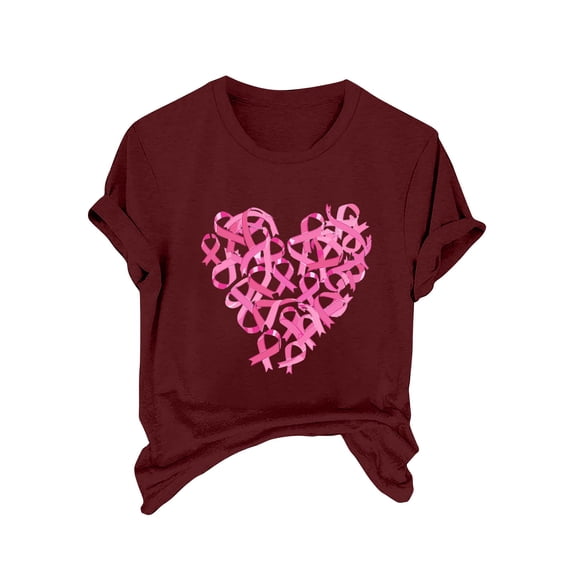 Yufatyle Womens Breast Cancer Awareness Shirts Short Sleeve Tshirts Pink Ribbon Heart Graphic Tee Tops Gifts Clothes 2024 M