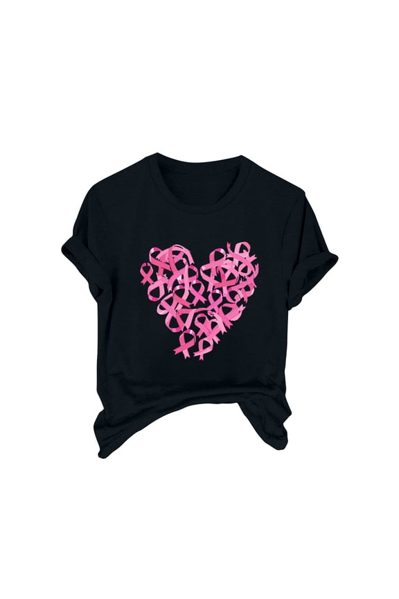 Womens Breast Cancer Awareness Shirts Short Sleeve Tshirts Pink Ribbon Heart Graphic Tee Tops Gifts Clothes 2024 S