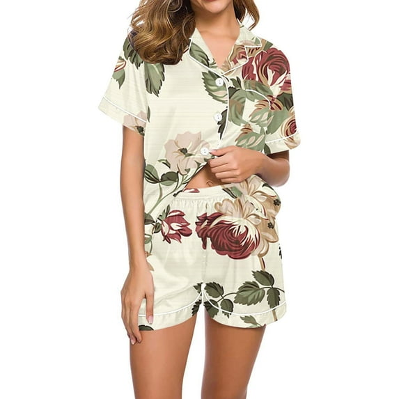 Yufatyle Womens Button Down Pajamas Set Short Sleeve Sleepwear Summer Soft Floral Pj Lounge Set Loose Nightwear M