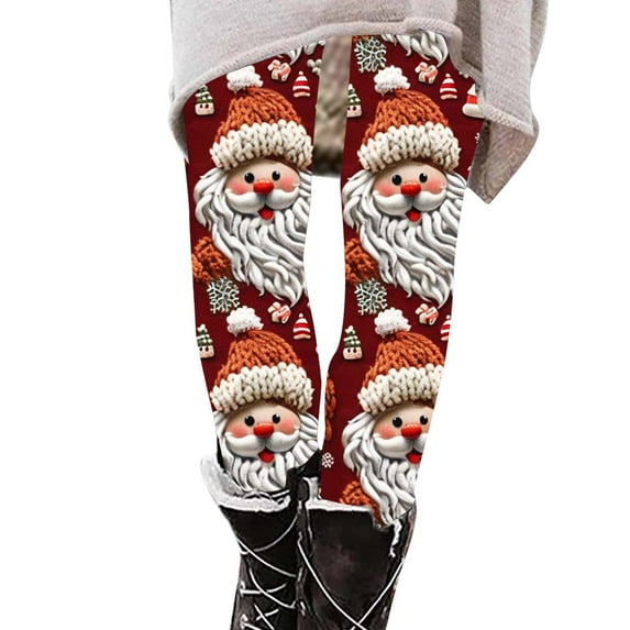 SwiftWear Womens Christmas Leggings Santa Claus 3D Print High Waisted Running Yoga Pants Workout Tights Xmas Gifts, Red M
