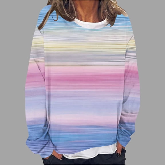 SwiftWear Womens Long Sleeve Shirts Casual Fake Two-Piece Tshirts Tie Dyed Crewneck Pullover Top Trendy Y2K Streetwear 2XL