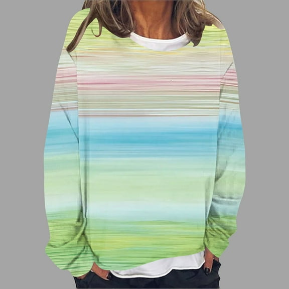 SwiftWear Womens Long Sleeve Shirts Casual Fake Two-Piece Tshirts Tie Dyed Crewneck Pullover Top Trendy Y2K Streetwear M