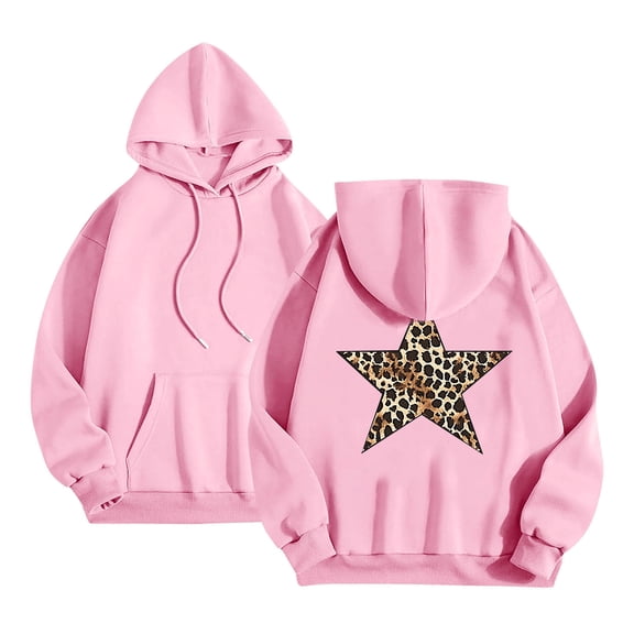 SwiftWear Womens Oversized Hoodies Fashion Leopard Star Print Hooded Sweatshirts with Pocket Drop Shoulder Fall Tops Pink