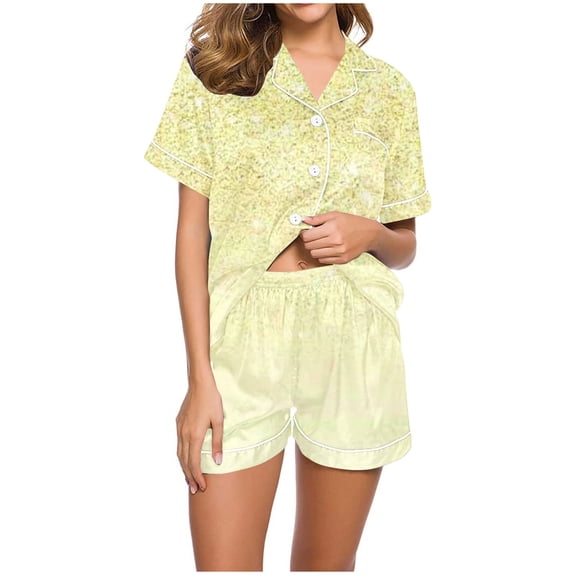 SwiftWear Womens Pajama Sets 2 Piece Satin Short Sleeve Button-Up Top & Shorts Set Soft Comfy Sleepwear Print Pjs Loungewear 2XL