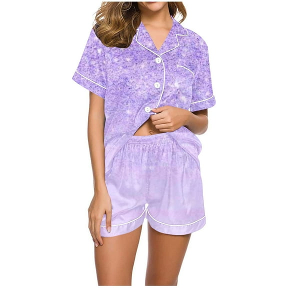 SwiftWear Womens Pajama Sets 2 Piece Satin Short Sleeve Button-Up Top & Shorts Set Soft Comfy Sleepwear Print Pjs Loungewear S