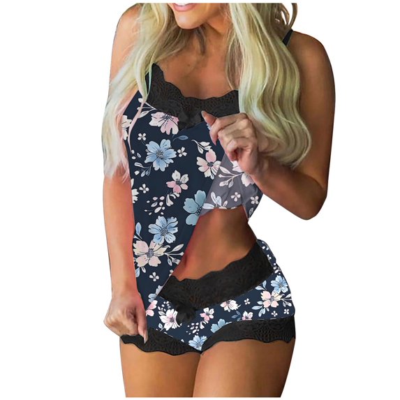 SwiftWear Womens Pajama Sets Cami and Shorts for Summer Soft Sleeveless Sleepwear Vintage Floral Pj Sets Cozy Loungewear 2XL
