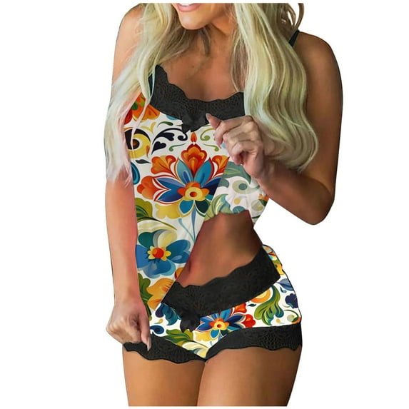 SwiftWear Womens Pajama Sets Cami and Shorts for Summer Soft Sleeveless Sleepwear Vintage Floral Pj Sets Cozy Loungewear 2XL