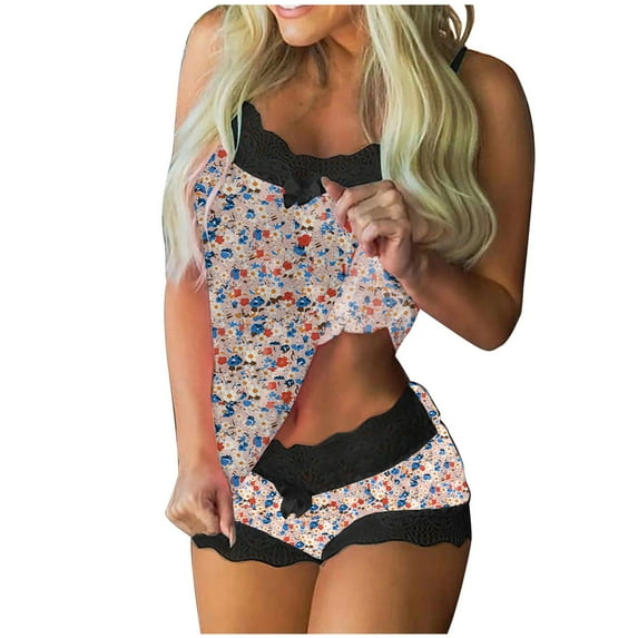 SwiftWear Womens Pajama Sets Cami and Shorts for Summer Soft Sleeveless Sleepwear Vintage Floral Pj Sets Cozy Loungewear S