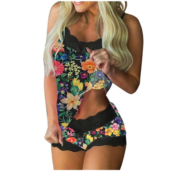 SwiftWear Womens Pajama Sets Cami and Shorts for Summer Soft Sleeveless Sleepwear Vintage Floral Pj Sets Cozy Loungewear S