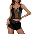 thumbnail image 1 of SwiftWear Womens Pajama Sets Sleeveless Scoop Neck See Through Lace Patchwork Cami Crop Top Shorts Set Sleepwear, Black S, 1 of 4