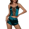 thumbnail image 1 of SwiftWear Womens Pajama Sets Sleeveless Scoop Neck See Through Lace Patchwork Cami Crop Top Shorts Set Sleepwear, Green L, 1 of 4