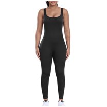 SwiftWear Womens Seamless Ribbed Gym Workout Jumpsuits Solid Tight Sleeveless Yoga Jumpsuits Shapewear S