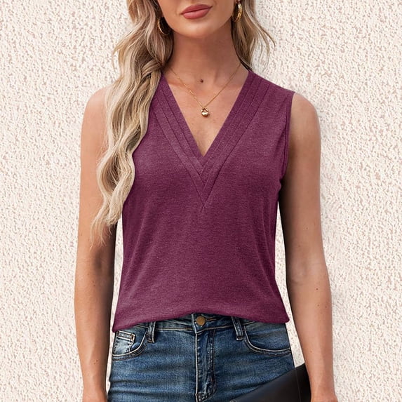 Yufatyle Womens Sleeveless Top Solid Color Basics Crewneck Casual T-shirt