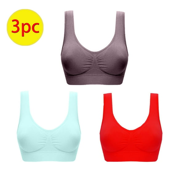 Yufatyle Womens Sports Bras, Yoga Comfort Seamless Stretchy Workout Running Sports Bra for Women 3 Pack Pansy, Mint Green, Red S