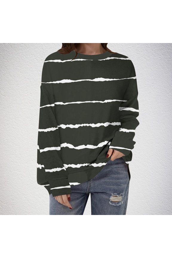 Womens Striped Sweatshirts Loose Fit Crewneck Long Sleeve Tops Casual Pullover Shirts Fall Fashion Clothes S