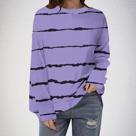 SwiftWear Womens Striped Sweatshirts Loose Fit Crewneck Long Sleeve Tops Casual Pullover Shirts Fall Fashion Clothes XL