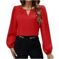 thumbnail image 1 of SwiftWear Womens Tops Puff Long Sleeve Dressy Casual Tops Trendy Satin Business Shirt Keyhole V Neck Fall Blouse Red, 1 of 8