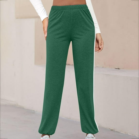 Yufatyle Womens Y2k Striped Side Joggers Yoga Running Sports Trousers Loose Lounge Pants Elastic Waist Thin Sweatpants with Pockets Green Summer Pants for Women 2024,S-3XL