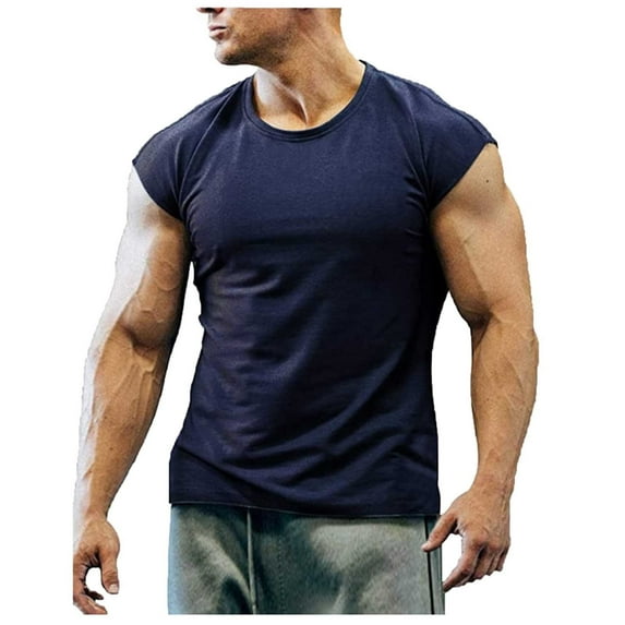 Nnhblu Workout Tank Tops for Men Round Neck Sleeveless Gym Shirts Men Graphic Funny Navy XXXL