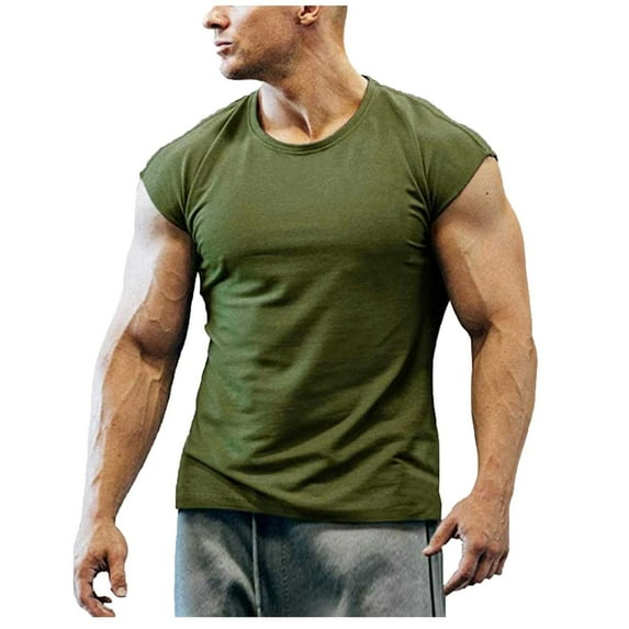 Nnhblu Workout Tank Tops for Men Round Neck Sleeveless Vintage Sports Tshirts Shirts for Men Graphic Army Green L
