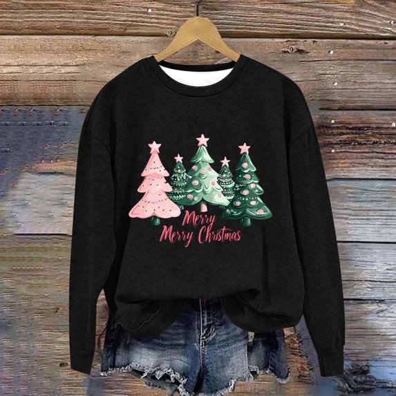 Yufatyle Xmas Gifts Top for Women Cute Christmas Tree Graphic Sweatshirts Long Sleeve Shirts Soft Crewneck Tops S