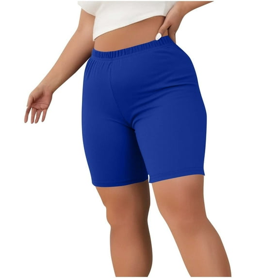 SwiftWear Yoga Shorts for Women Plus Size Lightweight Biker Shorts Boy Shorts for Under Dresses Elastic Waist Short Leggings Blue L