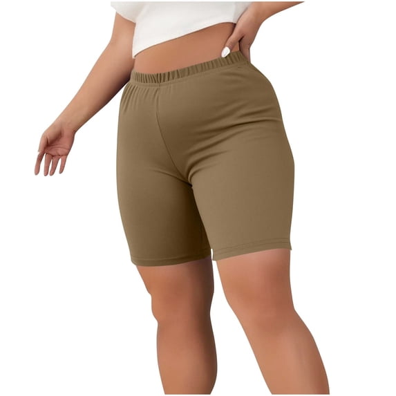 Yufatyle Yoga Shorts for Women Plus Size Lightweight Biker Shorts Boy Shorts for Under Dresses Elastic Waist Short Leggings Khaki XL