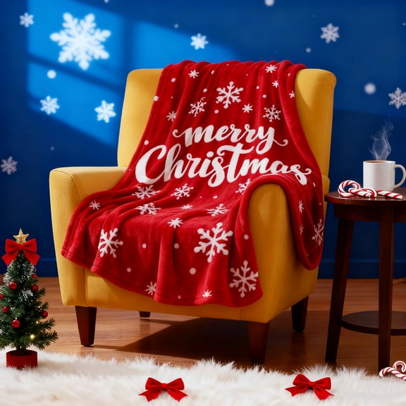 Home Merry Christmas Throw Blanket, Warm Flannel Fleece Throw Blanket Snowflake Super Soft Throw, Christmas Decorations Gifts for Kids Women, Throws for Couch Sofa Bed, 40x30inches