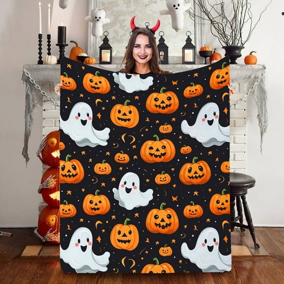 YZEGDCH Halloween Blanket Super Soft Warm Lightweight Throw Blanket with Pumpkin and Ghost, Home Cute Cozy Throw for Halloween Decor Gifts for Kid Women Men, Under 5