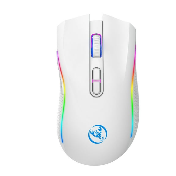 YZEGDCH Tech 2.4GHz Wireless Mouse Gaming Mouse RGB Backlight Wireless Optical USB Gaming Mouse 4800DPI Rechargeable Mute Mice,White