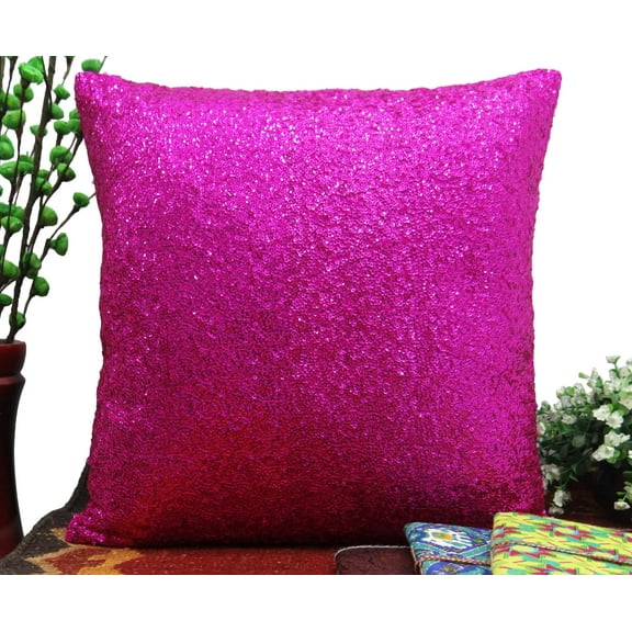 Yuga Decorative Shiny Metallic Pink Sequin Sparkle Pillow Cover Throw Cushion Case 12 X 12 Inches