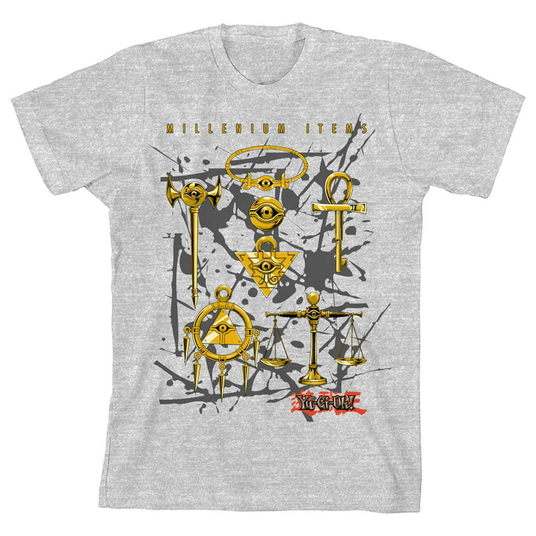 Yugioh Millenium Items Boy's Heather Gray T-shirt-Large