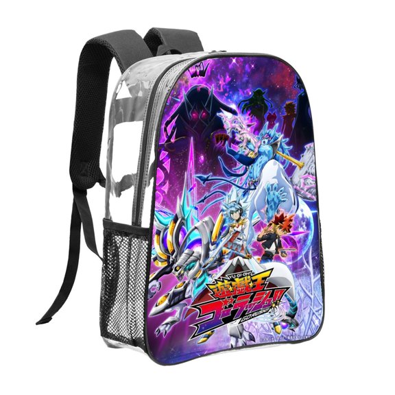 Yugioh-theme Clear Backpack Heavy Duty Transparent Bag See Through Bookbag for Work, Sport, College, Travel12.2X16.9"(31X43cm)