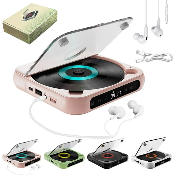 Yuguz Portable CD Player, New Bluetooth-Compatible CD-Player with Headphones, Supports CD/USB/BT and Repeat Modes, Mini Rechargeable Discman for Home, Office, Travel (Black)