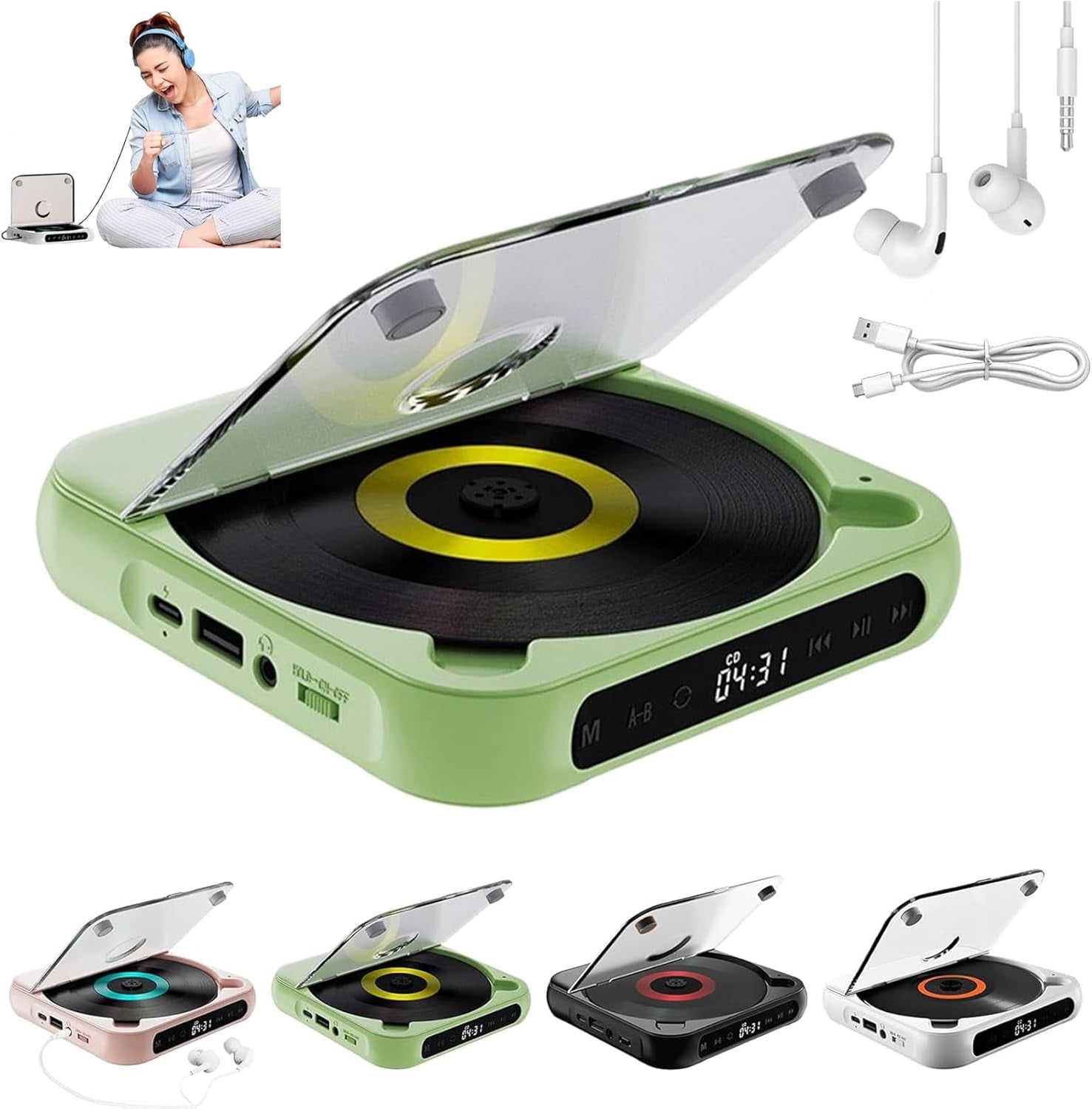Yuguz Portable Cd Player, Yuguz Portable 5.3 Bluetooth Rechargeable Cd Player, Megicot Portables Cds Players, Rechargeable, Supports USB and Repeat Modes for Home, Office, Travel