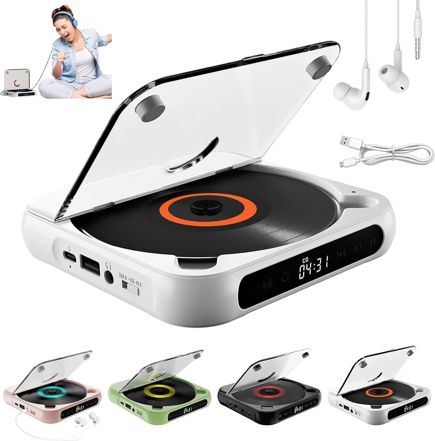 Yuguz Portable Cd Player, Yuguz Portable 5.3 Bluetooth Rechargeable Cd Player, Megicot Portables Cds Players, Rechargeable, Supports USB and Repeat Modes for Home, Office, Travel