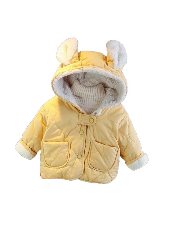 Baby Boys Girls Winter Coat Toddler Kids Warm Cute Bear Ear Hooded Jacket Yellow 0-3 Months