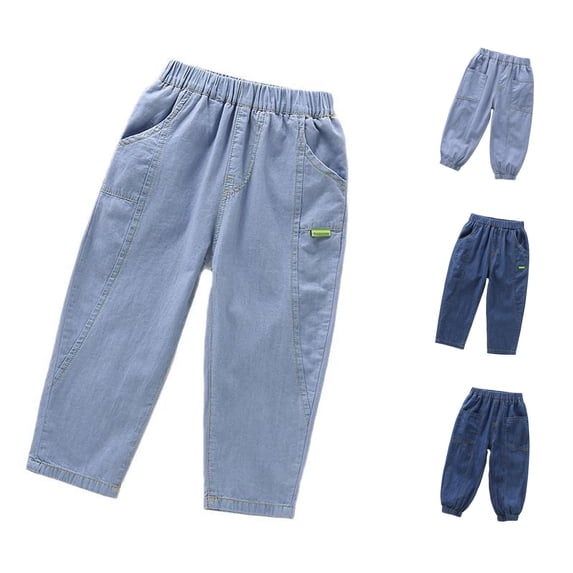 Yuhangmm Boys' Pants, Boys Casual Pants For Toddlers And Kids Lightweight Elastic Waist Comfortable Spring Summer Loose Fit Pure Color Long Trousers Light Blue 4-5 Years