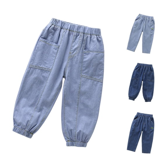 Yuhangmm Boys' Pants, Boys Casual Pants For Toddlers And Kids Lightweight Elastic Waist Comfortable Spring Summer Loose Fit Pure Color Long Trousers Sky Blue 8-9 Years