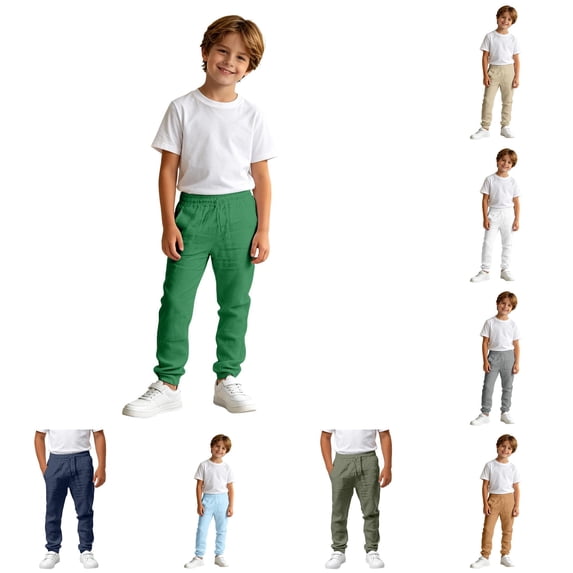 Yuhangmm Boys' Pants, Boys Casual Solid Color Trousers Comfortable Elastic Waist Soft Blend Flat Front Design Play And School Toddler Pants Green 13-14 Years