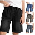 thumbnail image 1 of Yuhangmm Boys' Pants, Boys Summer Denim Shorts Comfortable Fit Casual Korean Style Thin Lightweight Five Point Pants For Kids Youth Football Clothes Black 12-13 Years, 1 of 6
