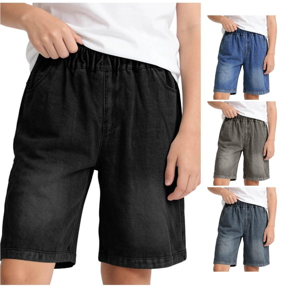 Yuhangmm Boys' Pants, Boys Summer Denim Shorts Comfortable Fit Casual Korean Style Thin Lightweight Five Point Pants For Kids Youth Football Clothes Black 12-13 Years