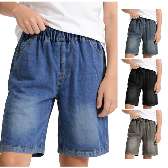 Yuhangmm Boys' Pants, Boys Summer Denim Shorts Comfortable Fit Casual Korean Style Thin Lightweight Five Point Pants For Kids Youth Football Clothes Blue1 12-13 Years
